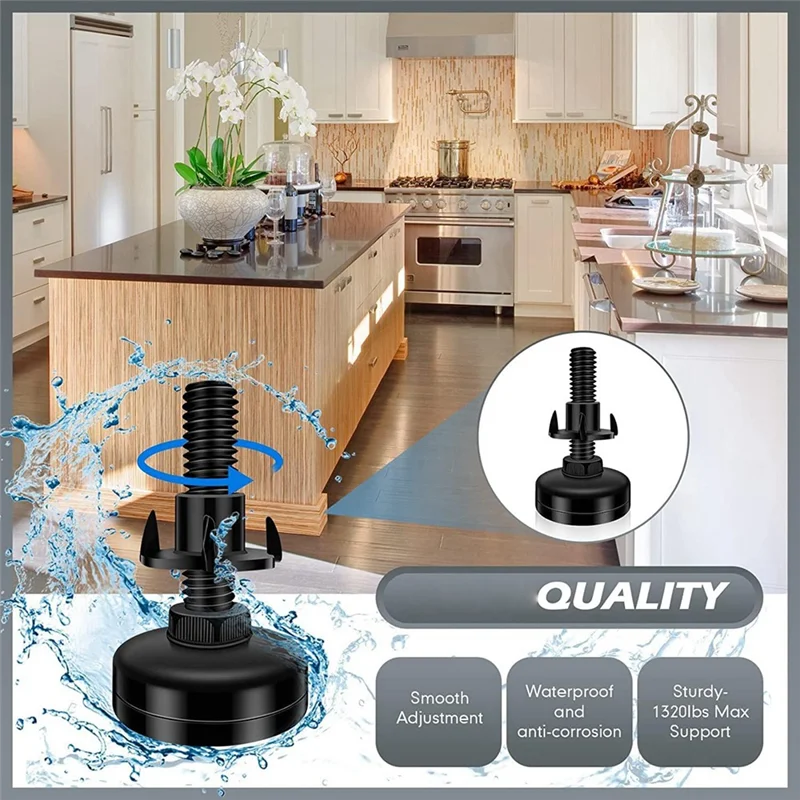 

ABWP-16 PCS Adjustable Furniture Leveling Feet, Adjustable Leg Levelers Black 3/8Inch-Thread For Cabinets Sofa Tables Chairs Rai