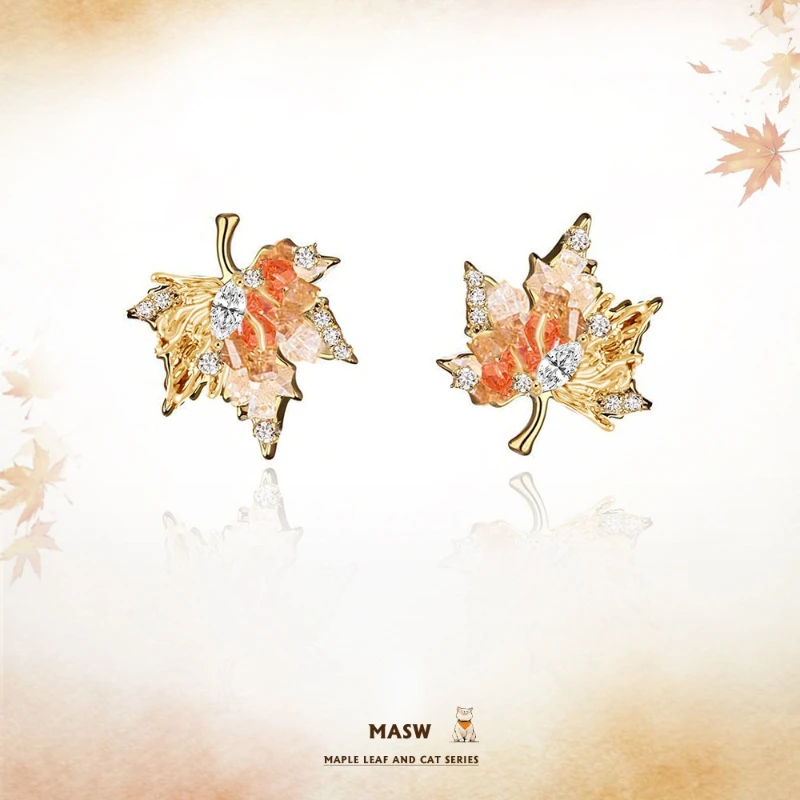 

MASW Original Design Delicate Crystal Maple Leaf Earrings For Women Female Gifts Popular Accessories Fashion Jewelry