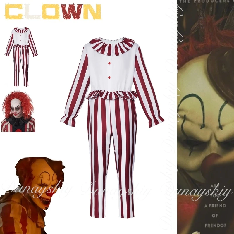 Clown in A Cornfield Movie The Clown One Character Cornfield Clown Cosy In Halloween Red Stripes Cosplay Costume Movie Full Suit