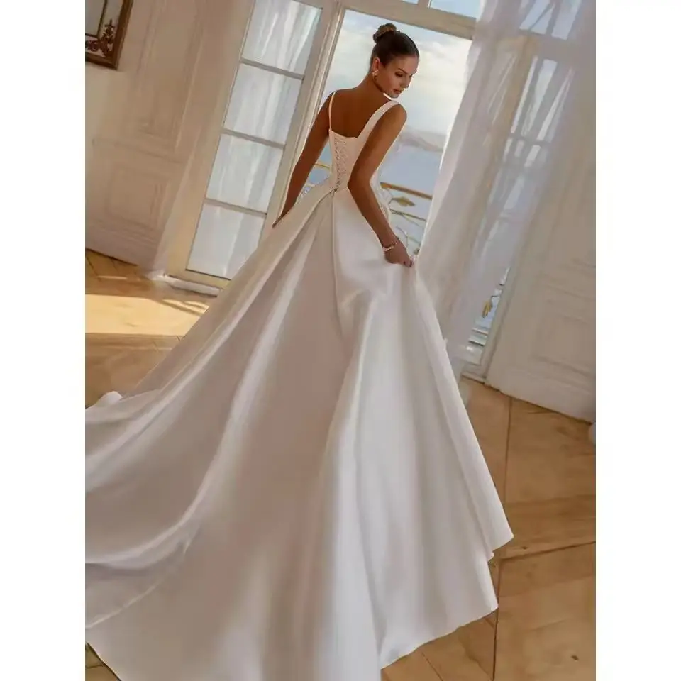Classic Princess Wedding Dresses For Woman Lace Up Satin Pearls Sweetheart Vestido De Personalized Customized