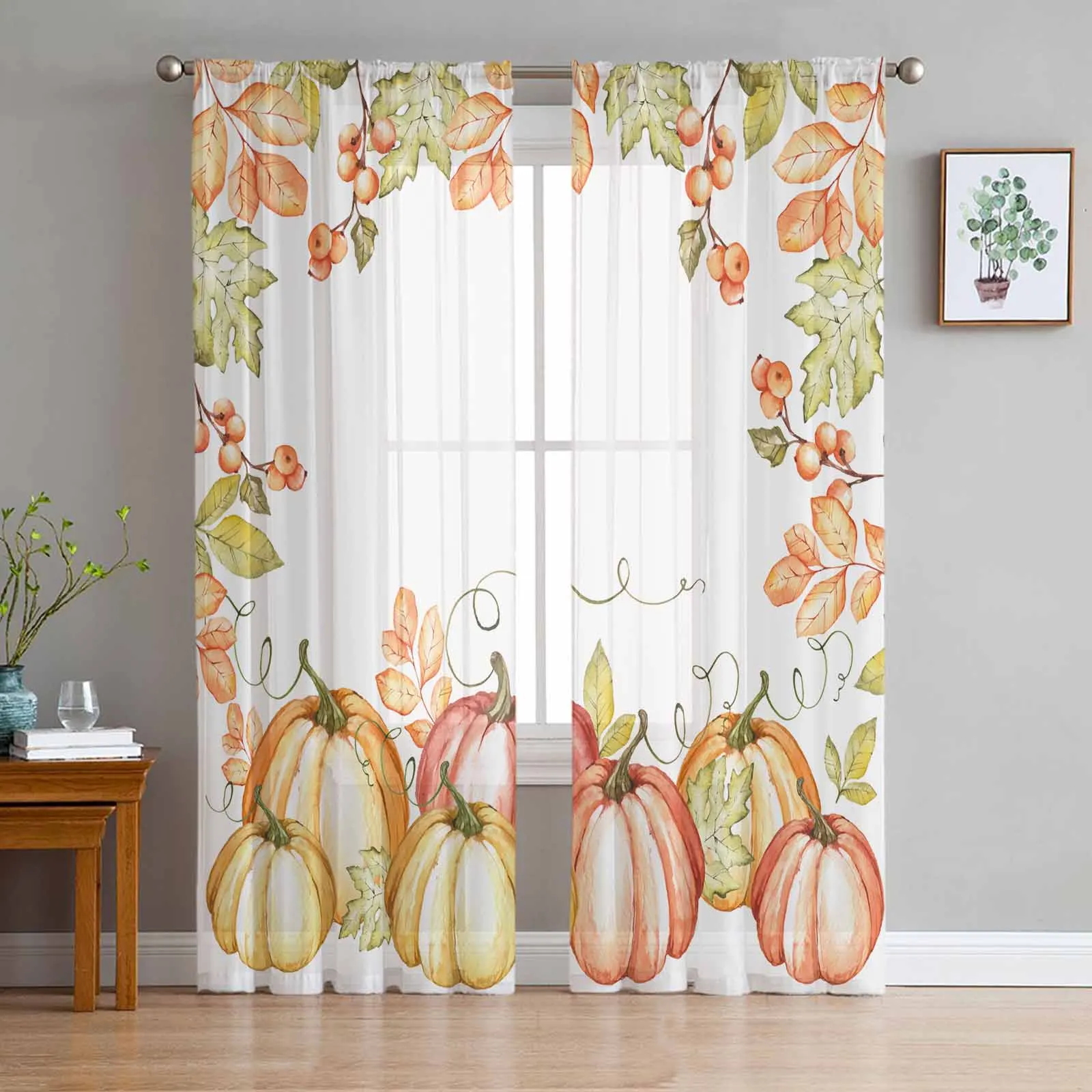 

Autumn Plant Berry Pumpkin Tulle Curtains For Bedroom Home Decor Living Room Kitchen Voile Curtains For Blind