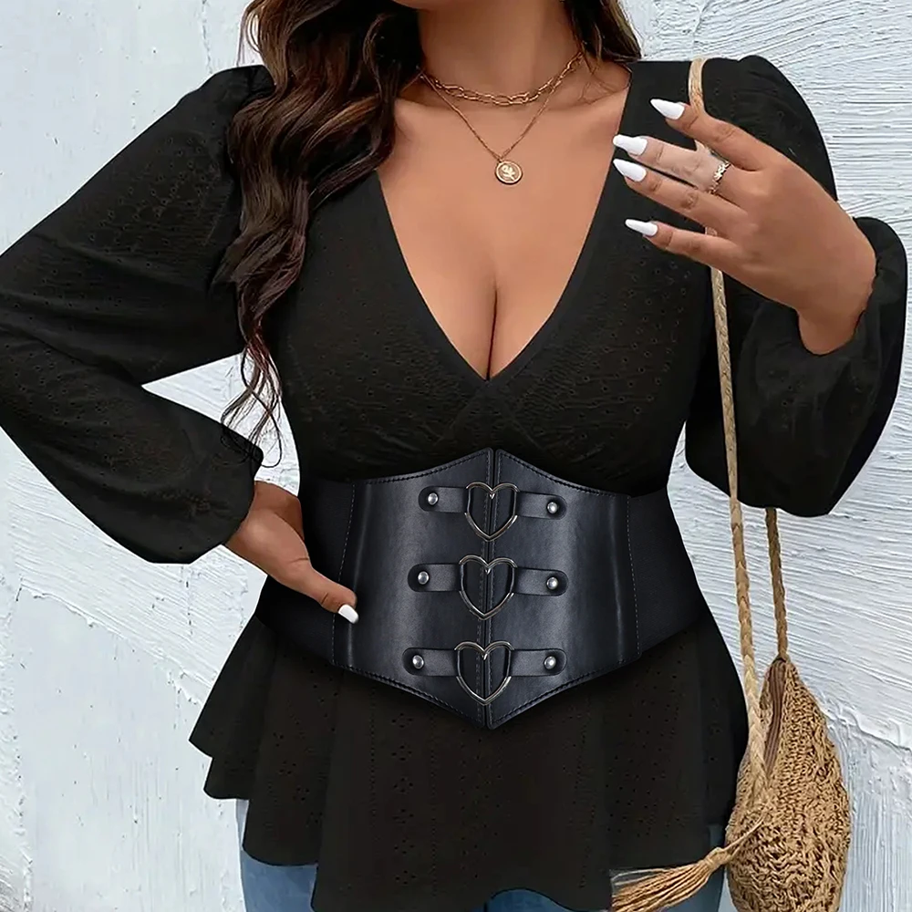Plus Size XXL gonna da donna cintura decorativa corsetti moda cintura larga elastica cinture in pelle PU di lusso cintura in stile gotico