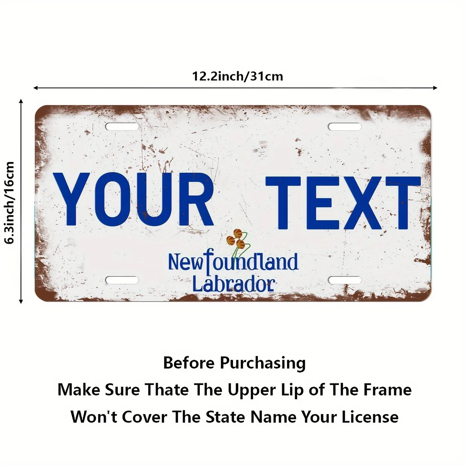 [2D Flat] Customizable Personalized Metal License Plate Holder For Newfoundland Labrador Canada North America Complete With Scre