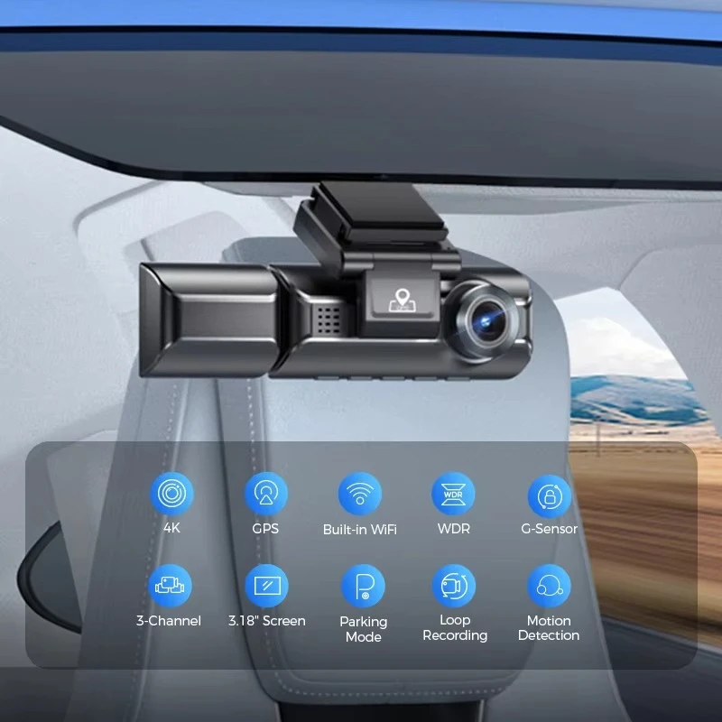 4K IPS Screen Dashcam with WDR Functions Front Rear 4K Wifi GPS Driving Recorder Black Box Car Video Recorder