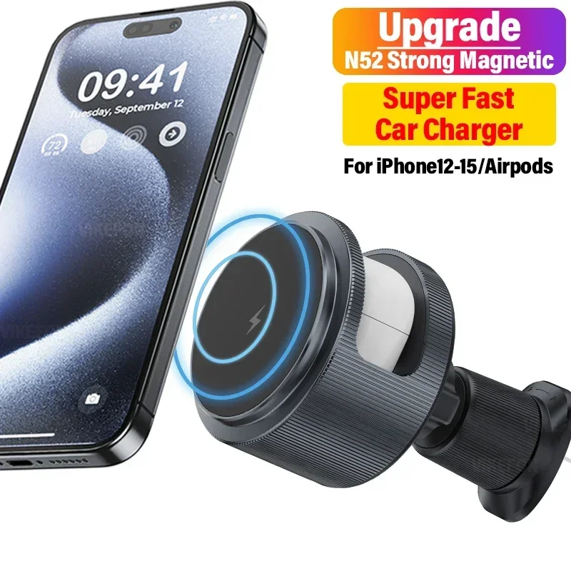 

Магнитное автомобильное беспроводное зарядное устройство 2 в 1, автомобильный держатель для телефона, станция быстрой зарядки, крепление для iPhone 16, 15, 14, 13, 12 Pro Max Airpods