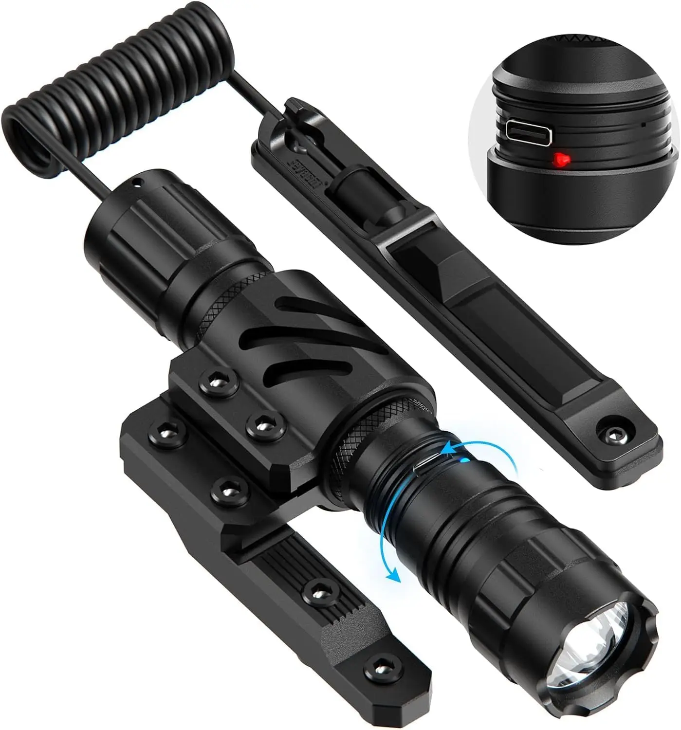 Feyachi 1500 Lumen Tactical Flashlight Rechargeable IPX7 Protection 4 Modes Weapon Light Mlok Mount Rail LED Flashlight Included