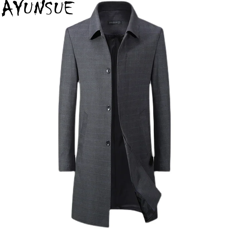 AYUNSUE Winter Mid-length Trench Coat Men's Clothes Men Thickened High-end Quilted Wool Jacket Casual Loose Coat Abrigo Hombre