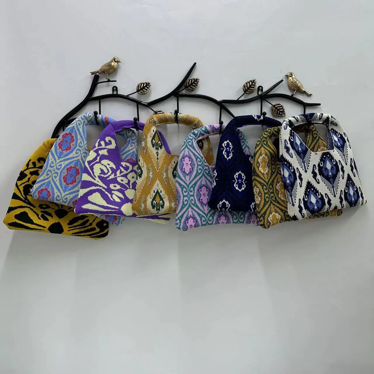Cross-Border New Women's Woven Bag Daily Hand-Held Knitted Bag Ethnic Style Hand-Lifted Bag Soft Polyester Shoulder Bag