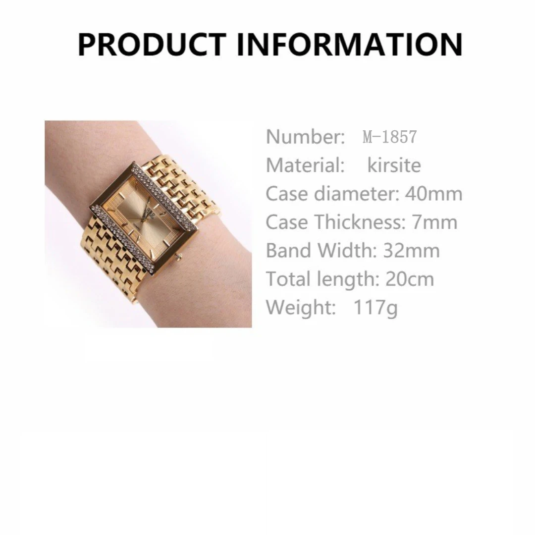 G&D 1PCS Luxury Golden Quartz Watch With Rhinestone Rectangle Shape Dial Alloy Strap Quartz Wrist Watch For Ladies Fashion