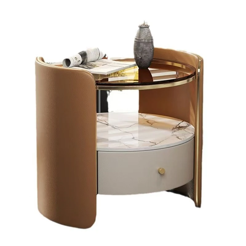 Simple modern round solid wood bedside table household bedroom storage cabinet