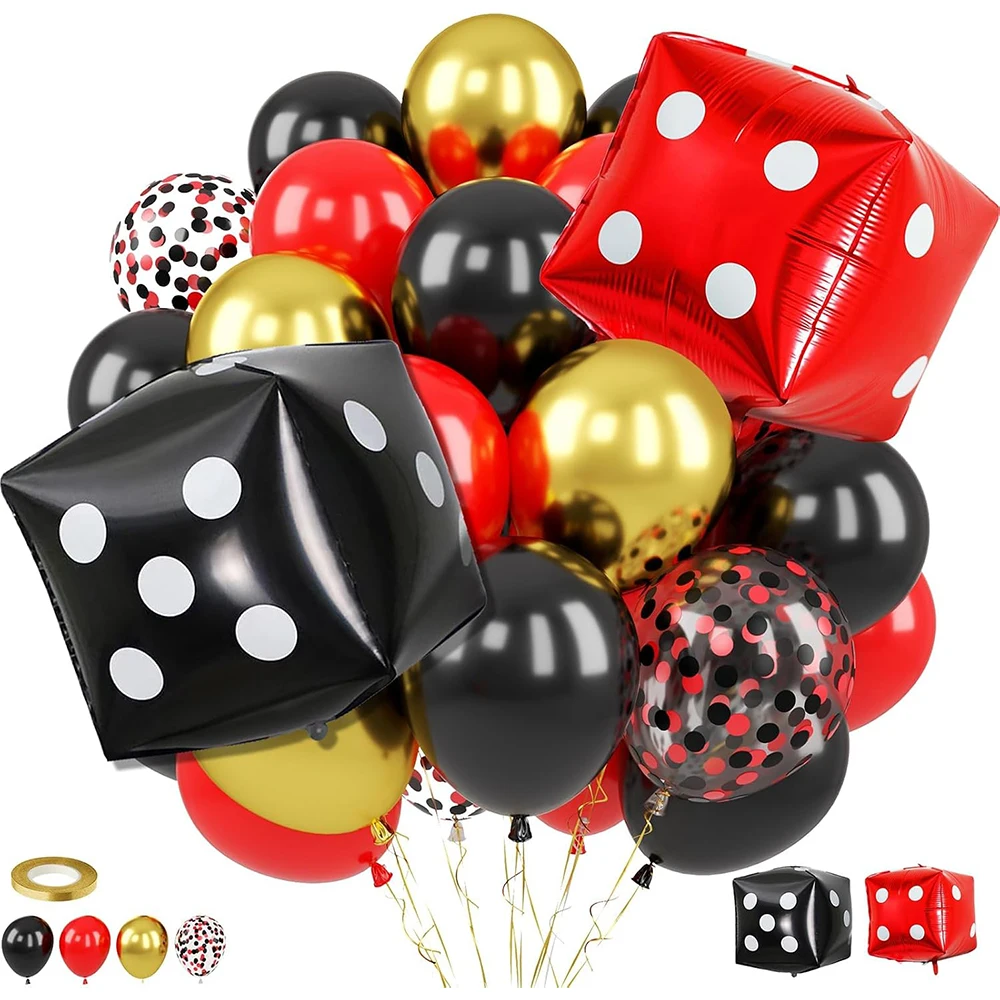 37-teiliges Ballonset im Casino-Stil, Rot-Schwarze Würfel, Krone, Geburtstagsparty-Dekoration, Festival-Zubehör, Fotografie-Hintergrund-Ballon