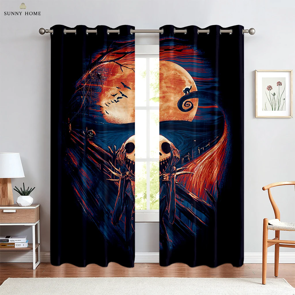 Animation Cartoon Curtains Window Curtains Christmas Halloween Decoration Curtains Bedroom Living Room Kitchen Curtains 2 Pieces