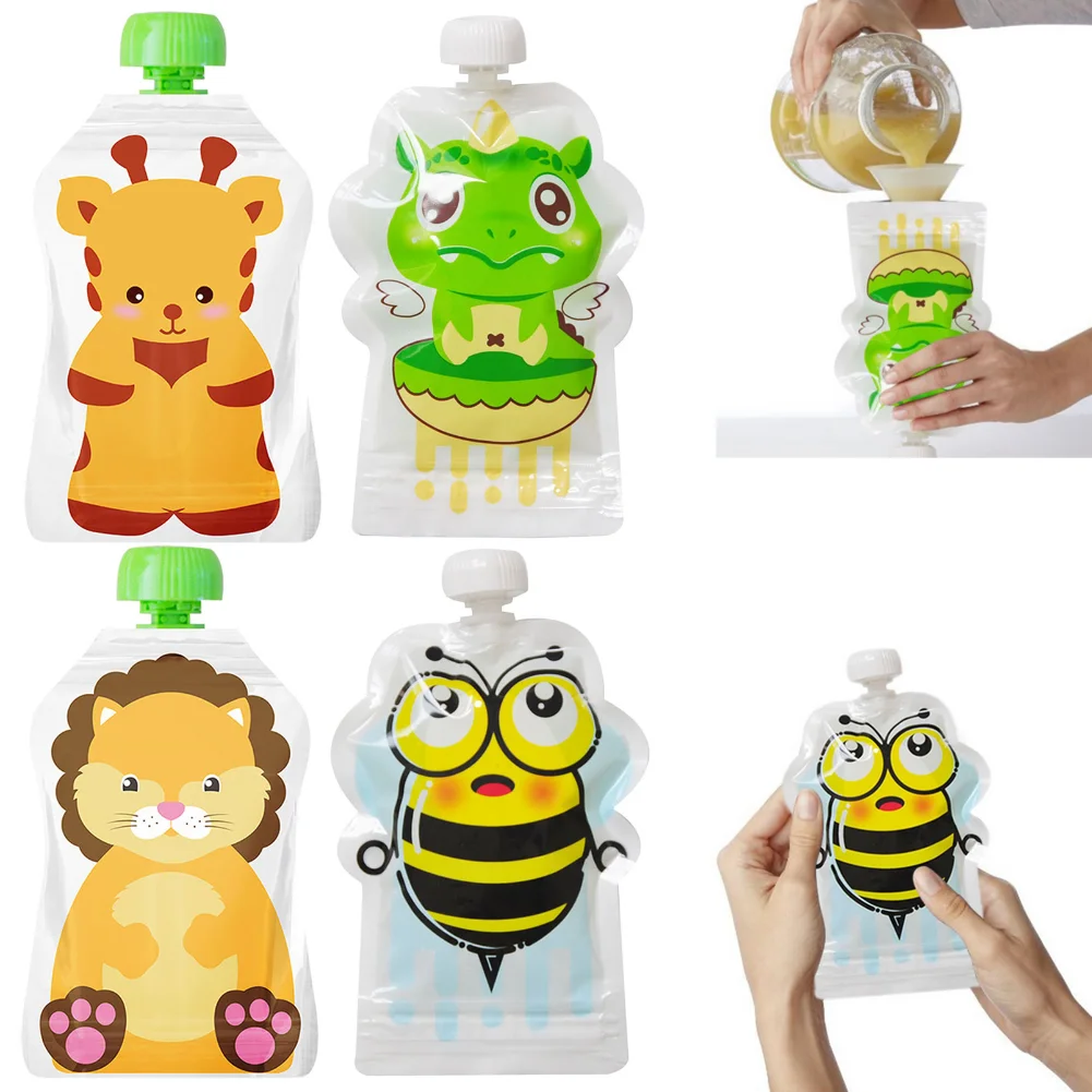 8pcs Food Storage Bag Reusable 150ml Toddlers Supplementary Food Squeeze Bottle Sealed Random Refillable Screw Cover for Outdoor