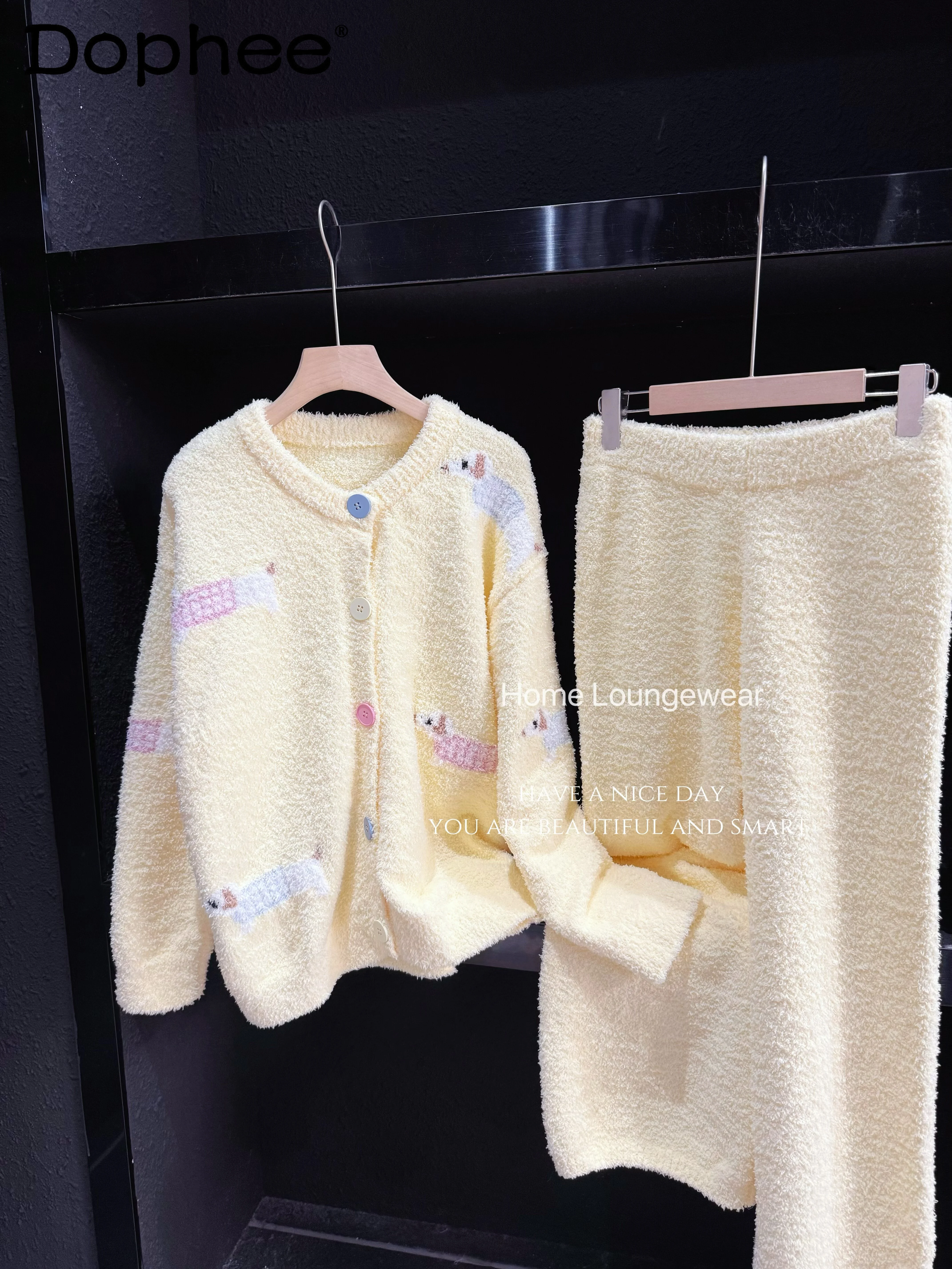 

2025 New Japanese Style Ins Long Sleeve Pajamas for Women Sweet Cute Thin Velvet Autumn Winter Wearable Homewear Set