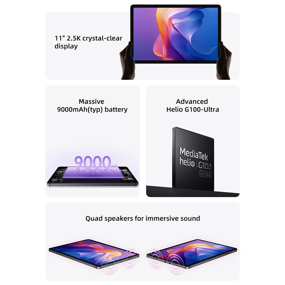 GLOBAL VERSION XIAOMI REDMI PAD 2 ألواح 128GB/256GB 11"2.5K 90HZ عرض MTK HELIO G100-ULTRA 9000MAH بطارية DOLBY ATMOS.