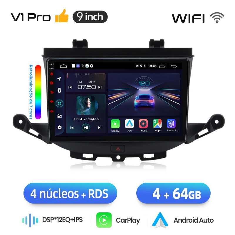 Junsun 8-core autoradio met CarPlay, Android Auto, GPS navigatie, SWC, multimedia, RDS, DSP, 4G, FM en DAB+ voor Opel Astra K 2015-2019