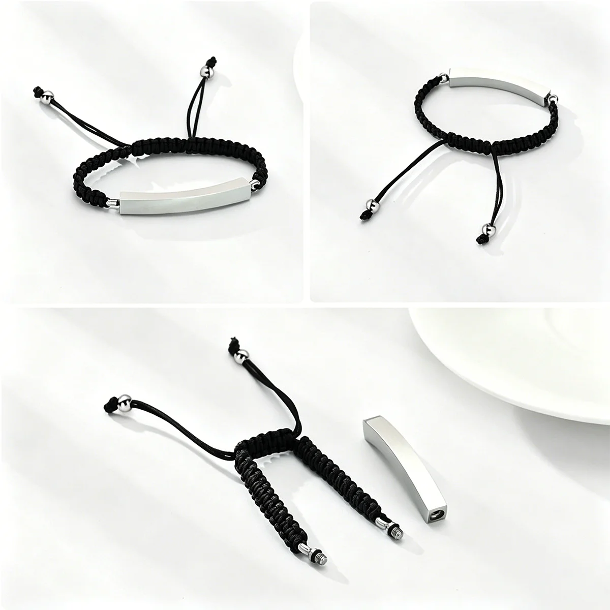 Gebogenes Armband aus Edelstahl mit Flechtmuster - Verstellbarer Urnen-Schmuck für Asche – Detail 2