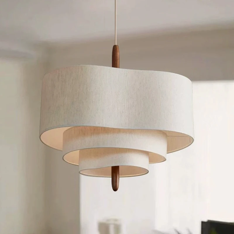 French Medieval Linen Fabric Chandelier Living Room Dining Table Lamp Retro Wabi Sabi Style Bedroom Dining Room Decor Chandelier