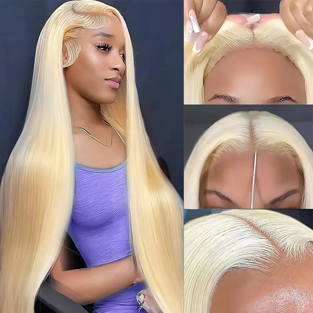 HD Transparent 13x4 613 Blonde Lace Frontal Wig Brazilian Preplucked Bone Straight Wig 13x6 Lace Front Human Hair Wig For Women