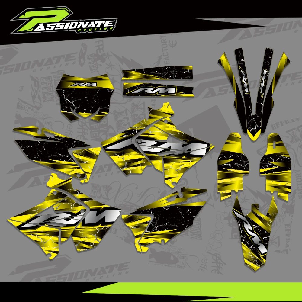 Autocollants graphiques complets en résine Polisport pour SUZUKI 125-250 RM 2001 – 2008, arrière-plan de moto, nom de numéro personnalisé