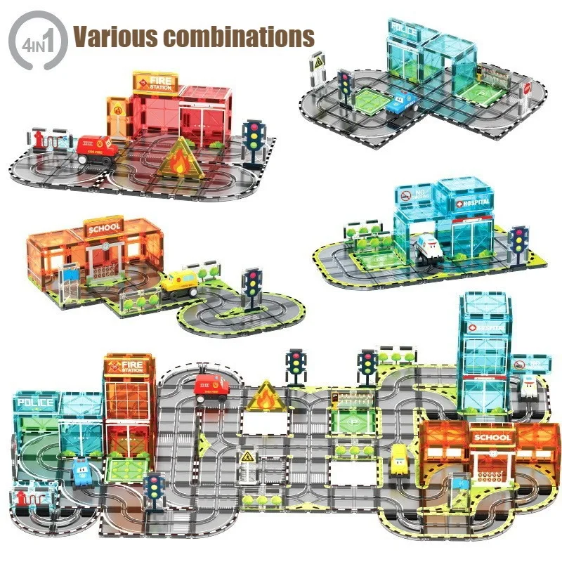 Creatief Magnetisme Elektrische Treinwagon Kinderen DIY Stad Weg Automodel Spoor Magnetisch Blok Splicing Puzzel Speelgoed Cadeau voor kinderen
