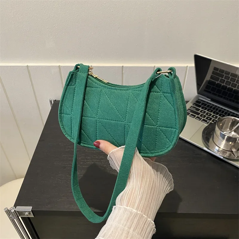 Solid color fashion felt cloth shoulder bag underarm bag temperament women's bag