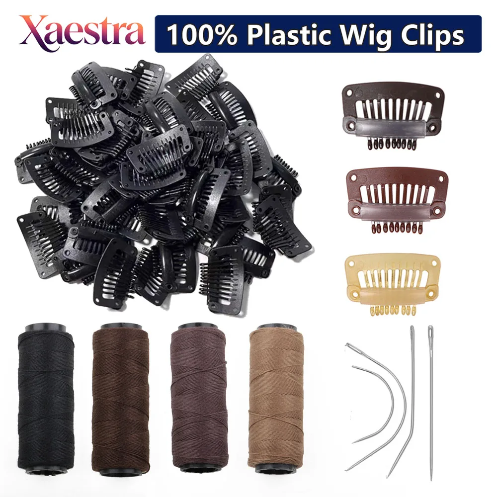 

9-Teeth Wig Clips Full Plastic Snap Clips For Hair Extensions Lightweight Hair Clip & 60M Sewing Thread Styling Accessory Tool