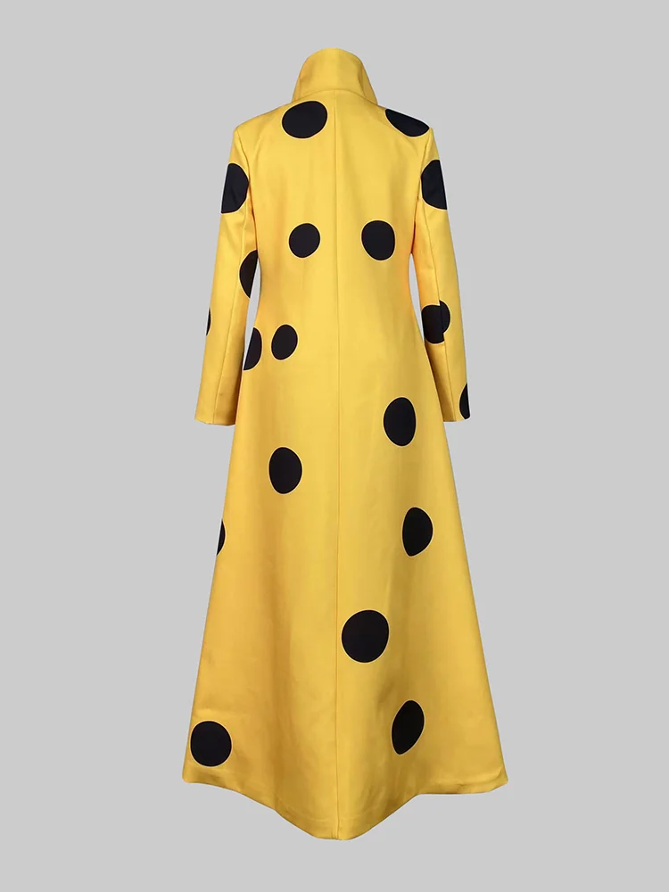 Gymystars Polka-Dot Woolen Coat Women's Long Jacket 2026 New Split-Joint Long Sleeves Lapel Elegant Yellow Outerwears Female view 5