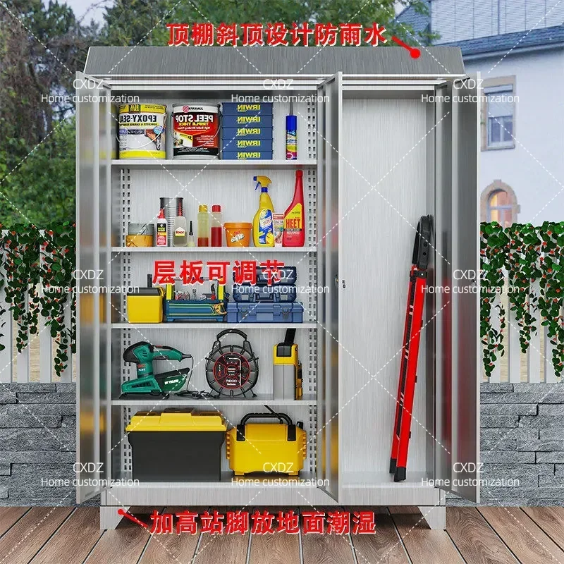304 Stainless Steel Outdoor Storage Cabinet Waterproof Sunproof Locker for Balcony Courtyard Fishing Gear Household