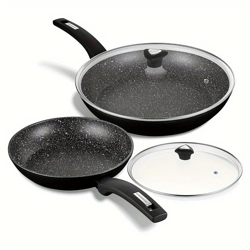 9.5 +12/11+12 Inch Nonstick Frying Pan with Lids, Granite Aluminum Skillet with Non Stick Coating & Bakelite Handle