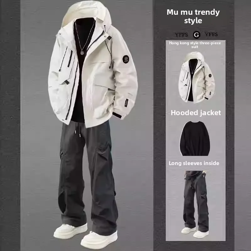 

Мужской осенне-зимний комплект Functionali Sle: модный брендовый костюм для подростков, состоящий из куртки, брюк и футболки.