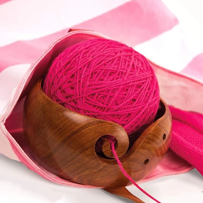 Portable Woolen Yarn Ball Wooden Storage Bowl Dustproof Crochet Bowl Yarn Storage Bowl Knitting Needlework Organizer Case