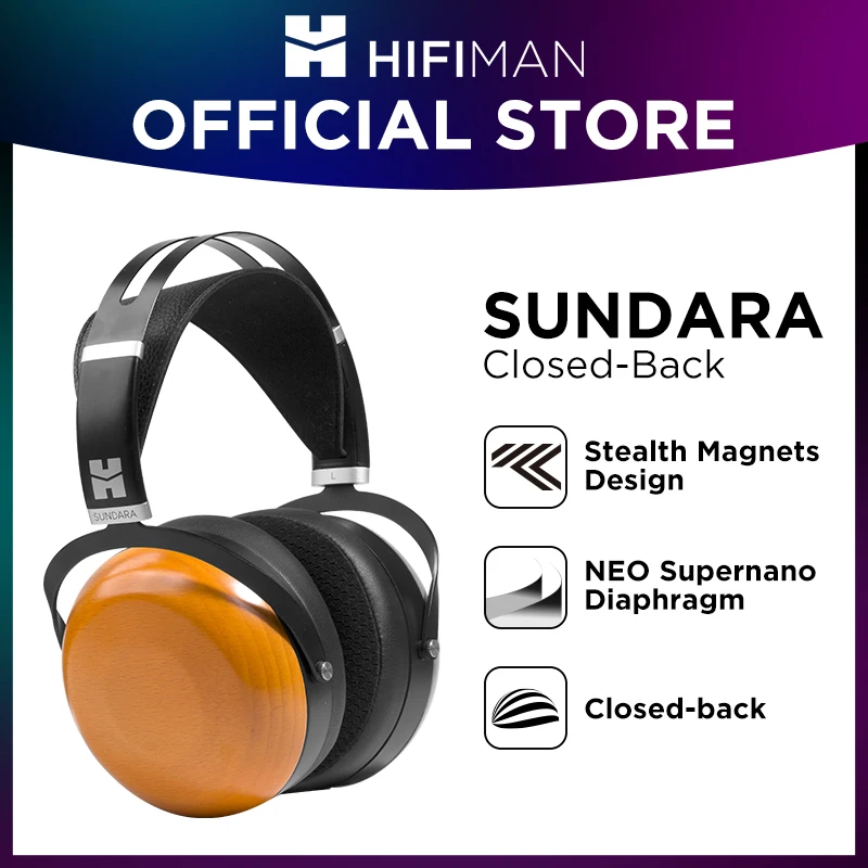 HIFIMAN SUNDARA Closed-Back Over-Ear Planar Magnetic Wired Hi-Fi Headphones with Stealth Magnet Design,Wood Ear Cups