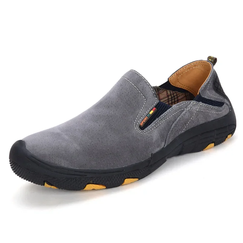 Mocasines de cuero genuino para hombre, zapatos planos sin cordones, calzado suave para conducir, caminar, Primavera, calidad