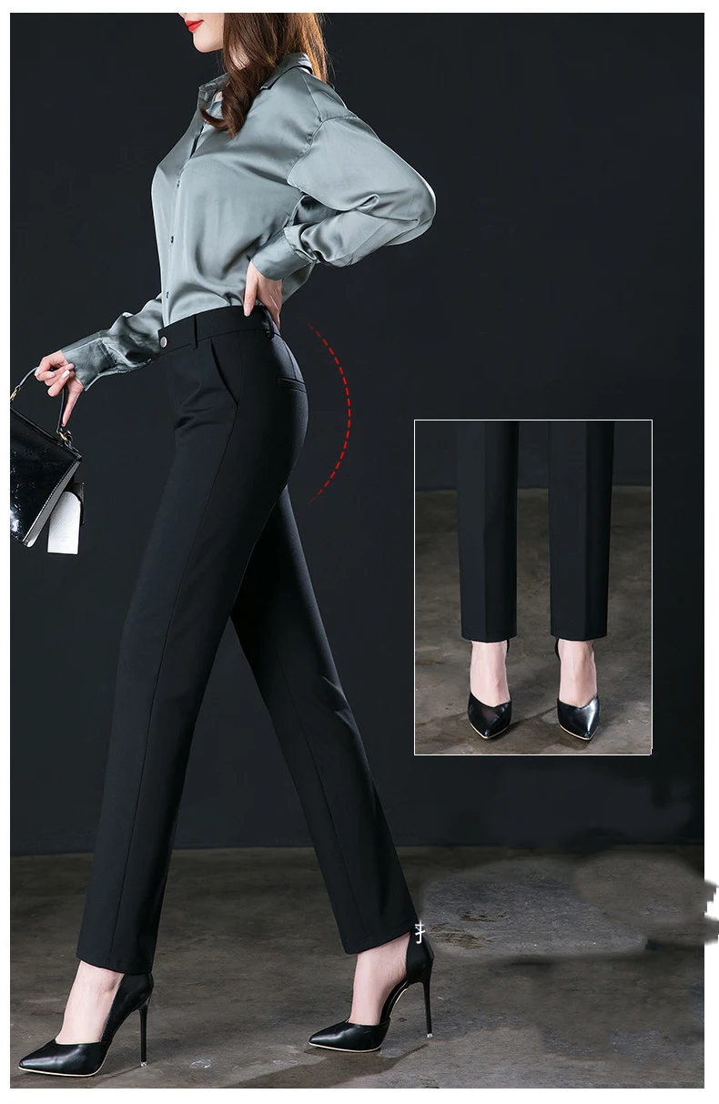 2025 Spring Fall Black Elegant Career Formal Suit Pants Women, Khaki Straight High Waist Loose Women's Work Trousers/cargo Pants