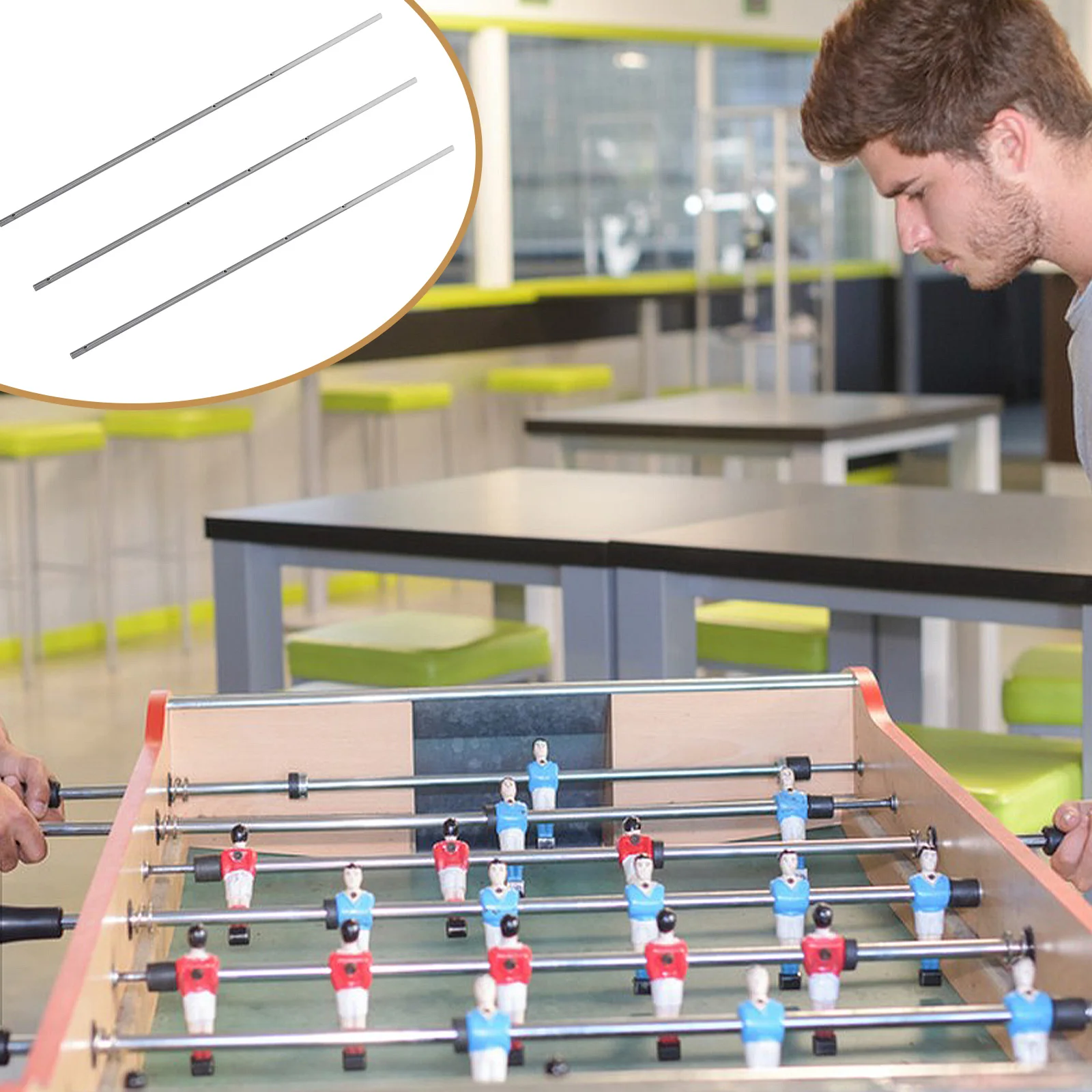 

3pcs Football Foosball Parts Table Soccer Rod Metal Silver Color Table Soccer Rod Smooth Grip Replacement Parts