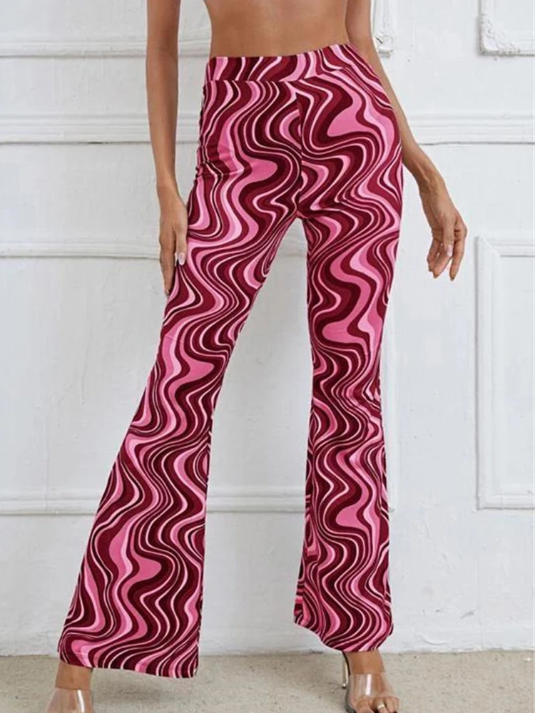 

High Waist Water Ripples Printed Yoga Trousers New Design Flare Pants Women Summer Fashion Casual Female Streetwear