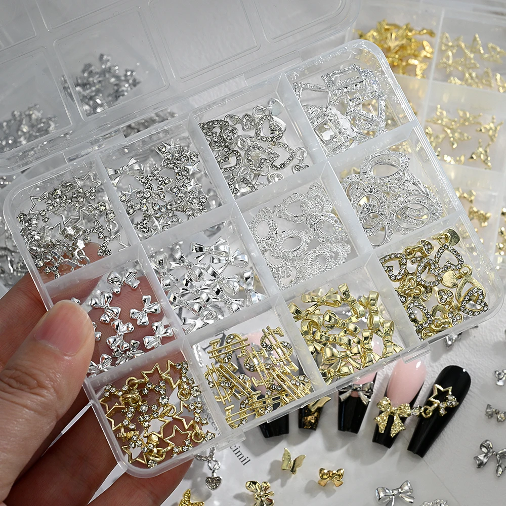 120 teile/schachtel 3D Gold Bogen Schmetterling Nagel Metall Charms Glänzende Nette Bowtie/Diamant Stern Nagel Schmuck 120 Luxus Nail art Liefert # RE4 – Detail 4
