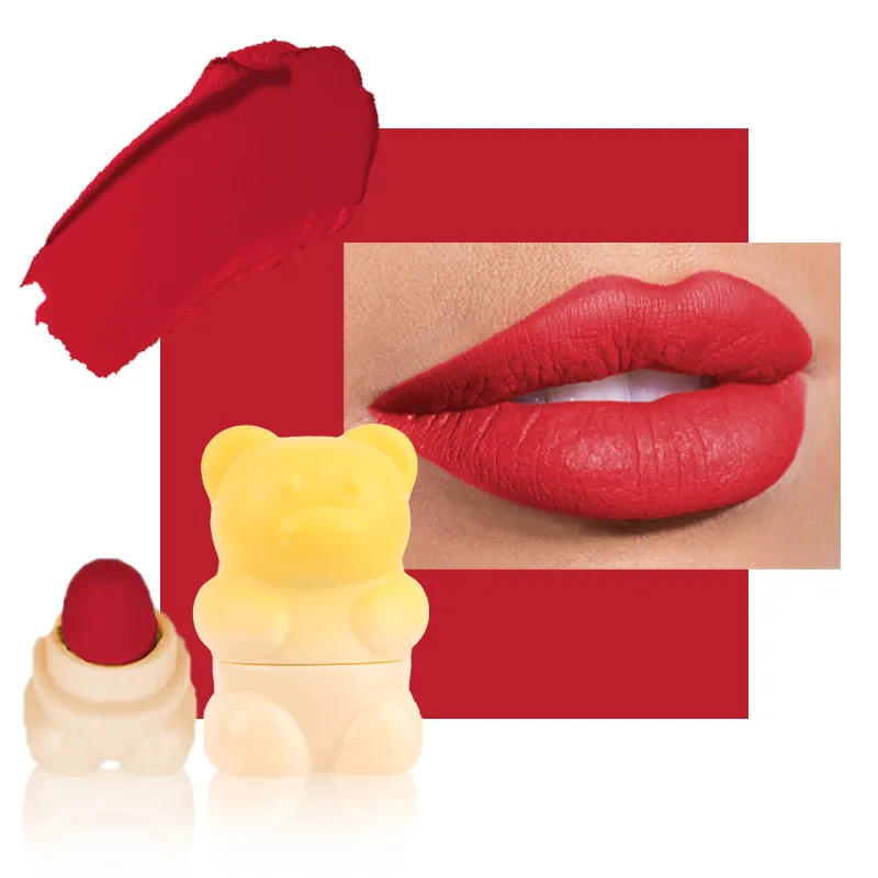 Matte samt feuchtigkeit spendende wasserdichte Antihaft-Tasse Lippenstift Set niedlichen Bären weichen Nebel Lippen balsam koreanische weibliche Make-up verbessern Glanz