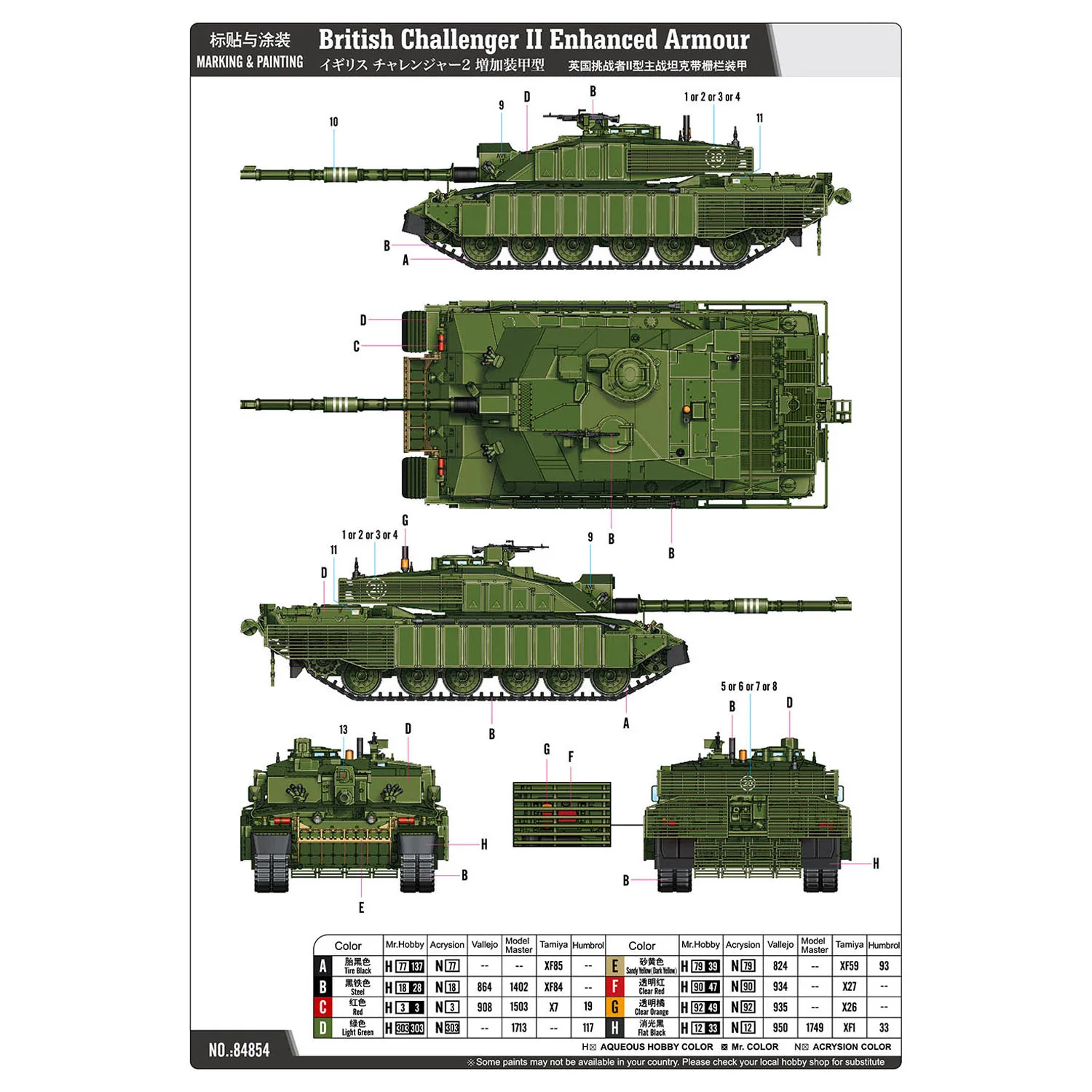 Hobby Boss 1/48 84854 British ChallengerII Enhanced Armour Neuer unmontierter, unbemalter Spielzeug-Militär-DIY-Modellbausatz aus Kunststoff – Detail 9