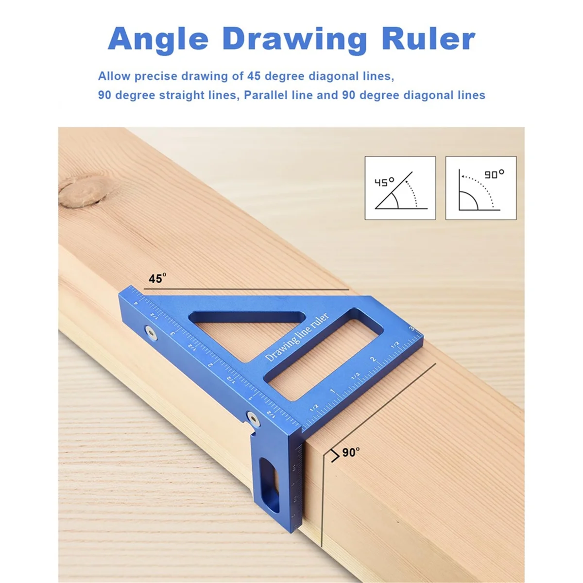 Multi-Angle Measuring Ruler,45/90 Degree Aluminum Alloy Woodworking Square Protractor,Miter Triangle Ruler-Red