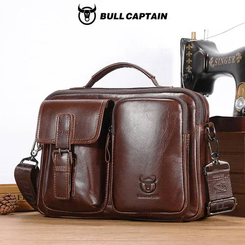 BULLCAPTAIN, nuevo bolso cruzado de cuero genuino para hombre, maletín para hombre, bolso de mensajero, maletín de negocios informal, bolso de hombro para hombre estilo
