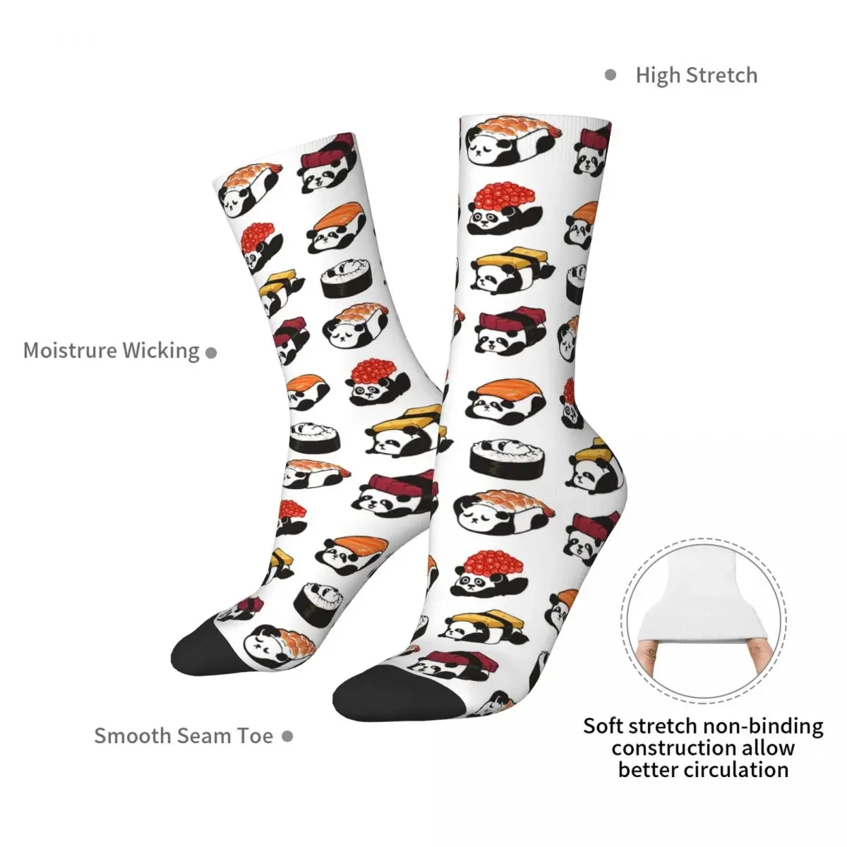 Calcetines largos de Panda Sushi Harajuku para hombre y mujer, medias absorbentes de sudor, accesorios para todas las estaciones, regalos