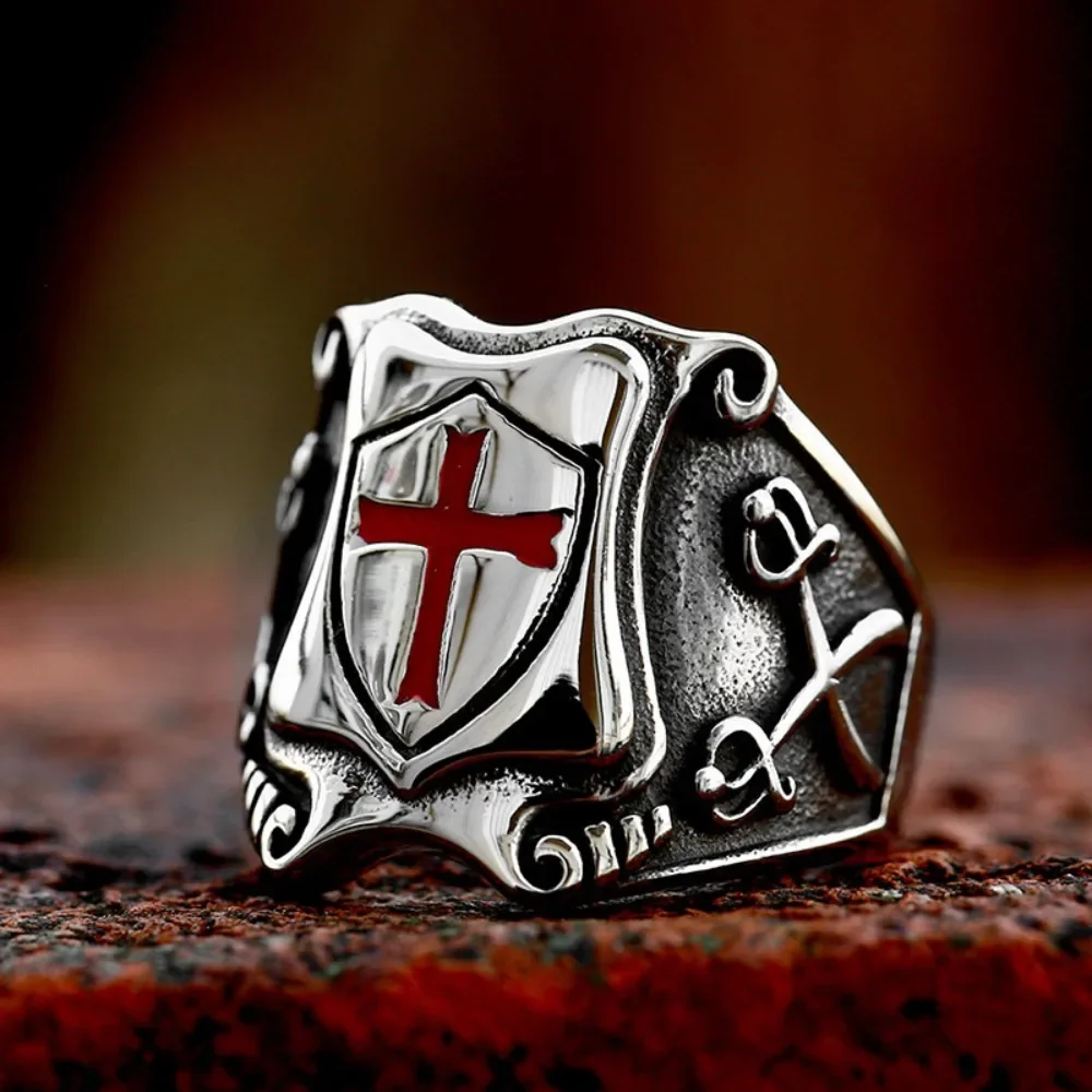 

Vintage Fashion Cross Shield Dripped Stainless Steel Men's Rings Size 7-13