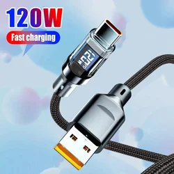USB C To USB Type C Cable 120W 6A Fast Charging Cable With LED Display Nylon Braided Data Cord For iPhone Xiaomi Samsung Huawei