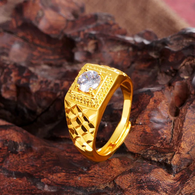 Cynlo Jewelry Men's 24K Gold AU999 Stylish Ring with Sparkling Inserts | Geometric matte gold with faceted accents, sophisticate