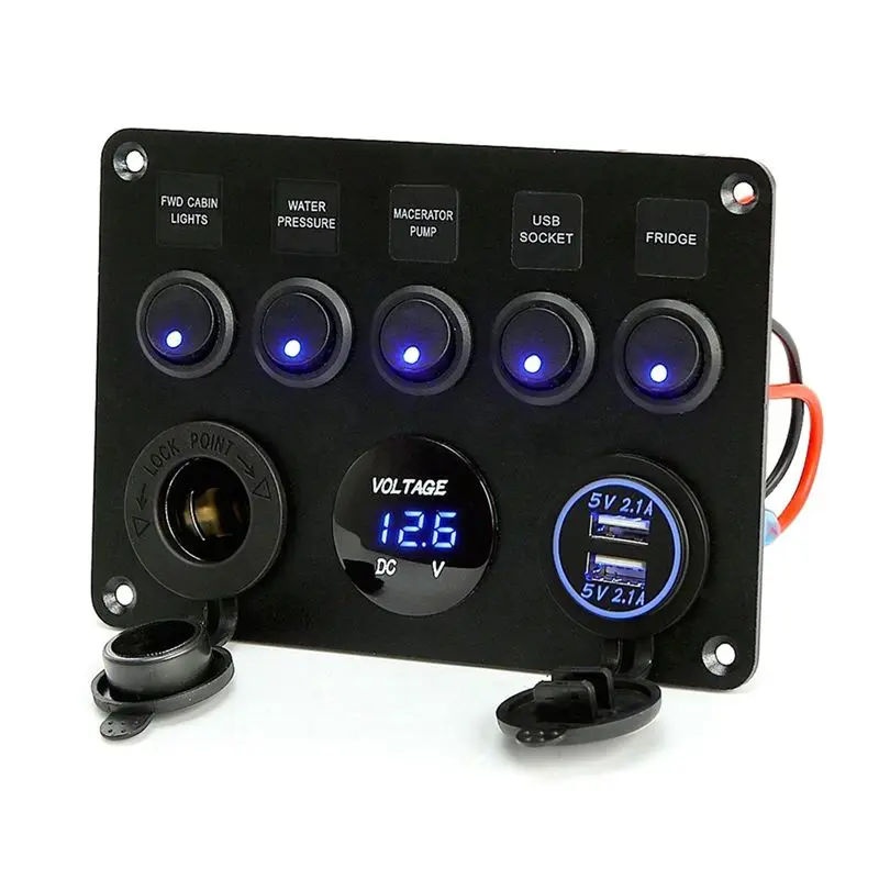 

Precision Boat Switch Panel Car Switch Panel Multi-Functions Panel Dual USB Port Outlet Combination Switch Panel Marine LED Rock