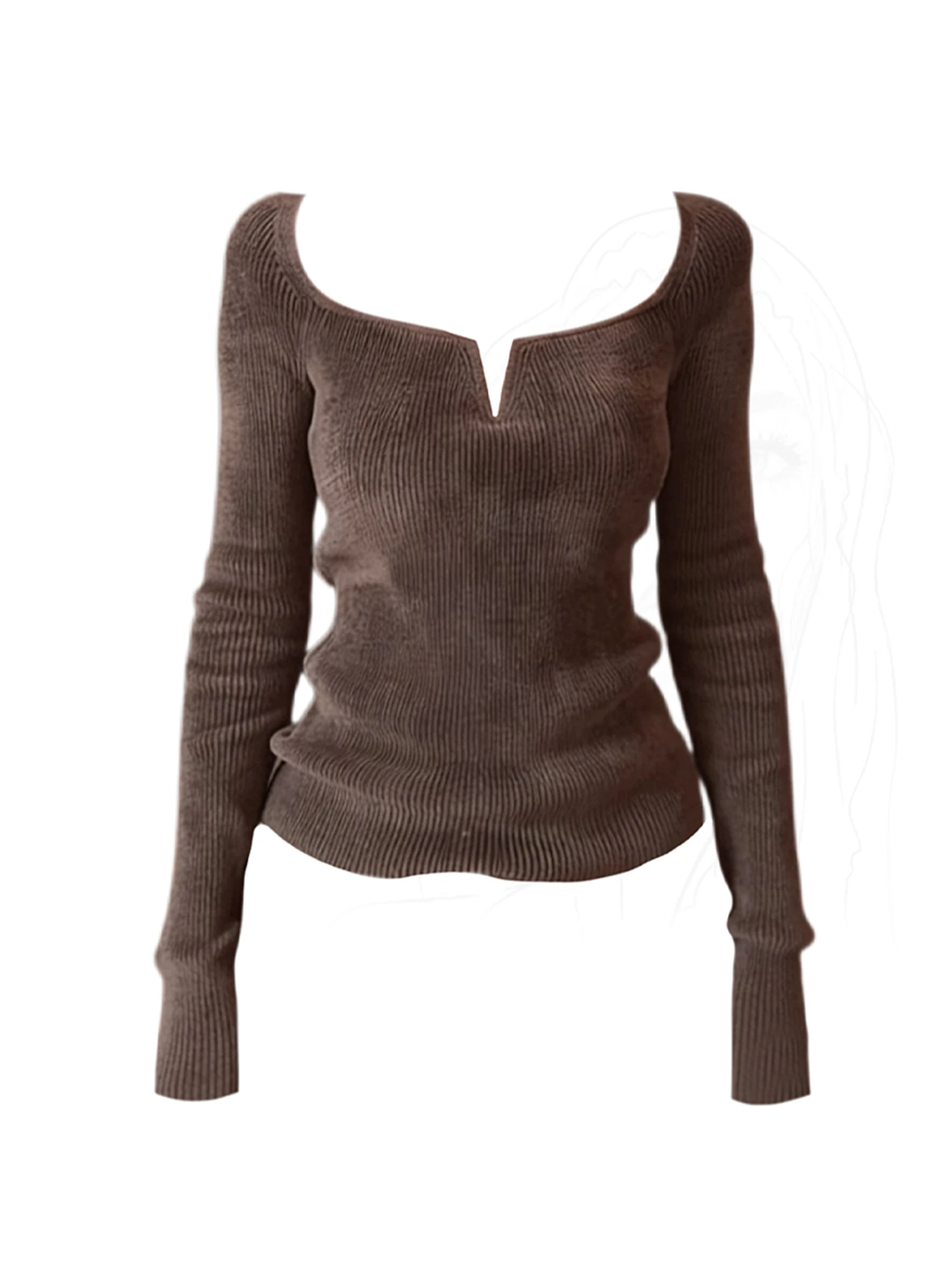 

Женская коричневая футболка с v-образным вырезом Y2k Gyaru, футболка 2000-х годов, эстетические винтажные вязаные футболки большого размера с длинными рукавами, одежда весна-осень