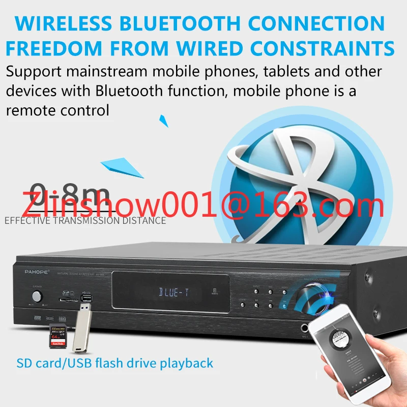 5.1 Home Theater 6-Channel Hi-Fi Power Amplifier BT AV Karaoke Subwoofer Audio Home Speaker System