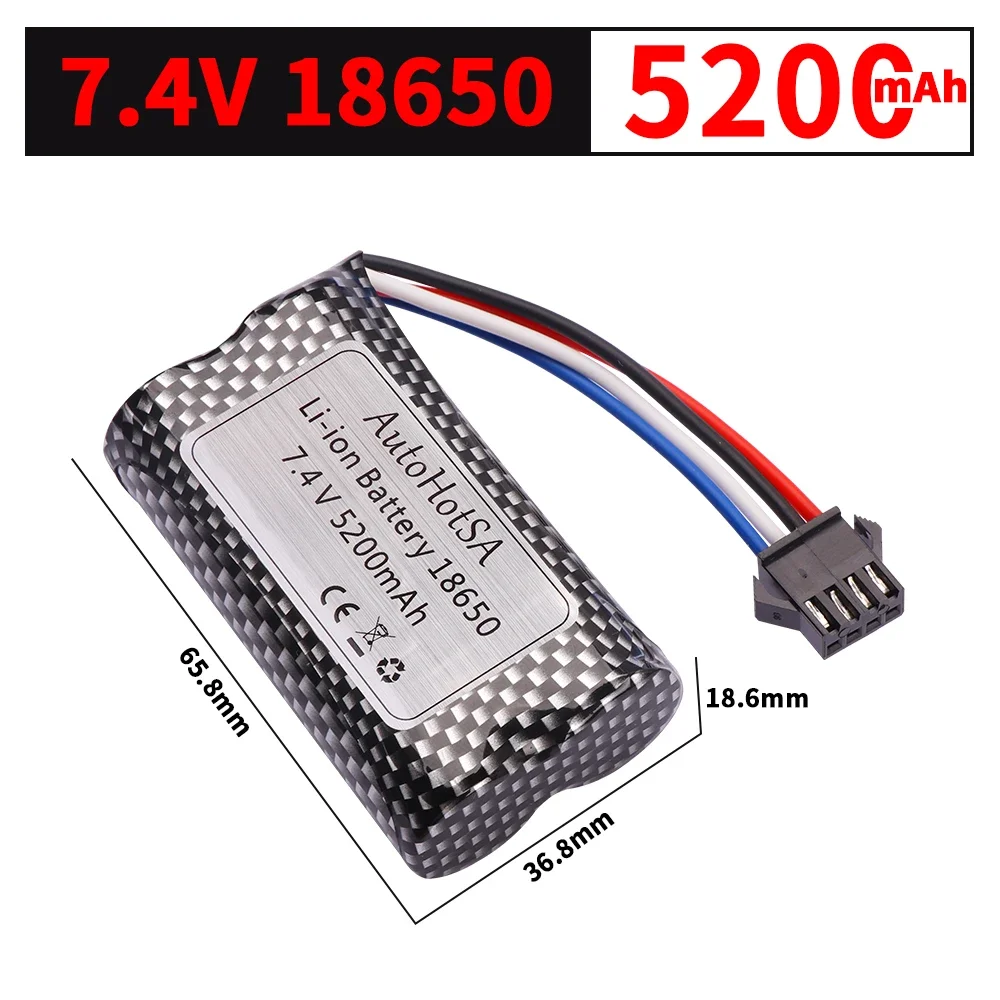 18650 5200mAh 7.4V SM-4P التوصيل بطارية ليثيوم أيون ل Udi007 Udi001 UDI002 UDI902 HJ806 960 961 962 RC قوارب السيارات
